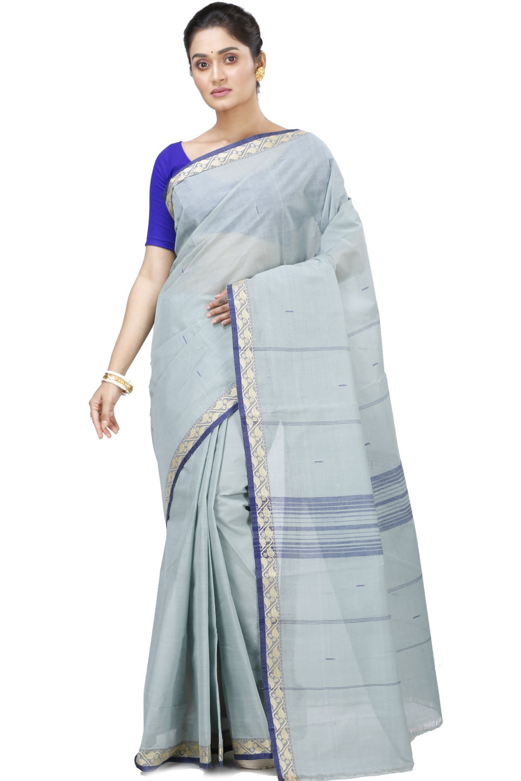 Light Grey Pure Cotton Gaela Tant Saree (924)